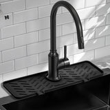Meiliweser Silicone Faucet Mat for Kitchen Sink – Gen 2 Splash Guard with Upgraded Outlet & Slope – 18” x 5.1” Water Catcher & Sink Sponge Holder for Kitchen and Bathroom (Black)