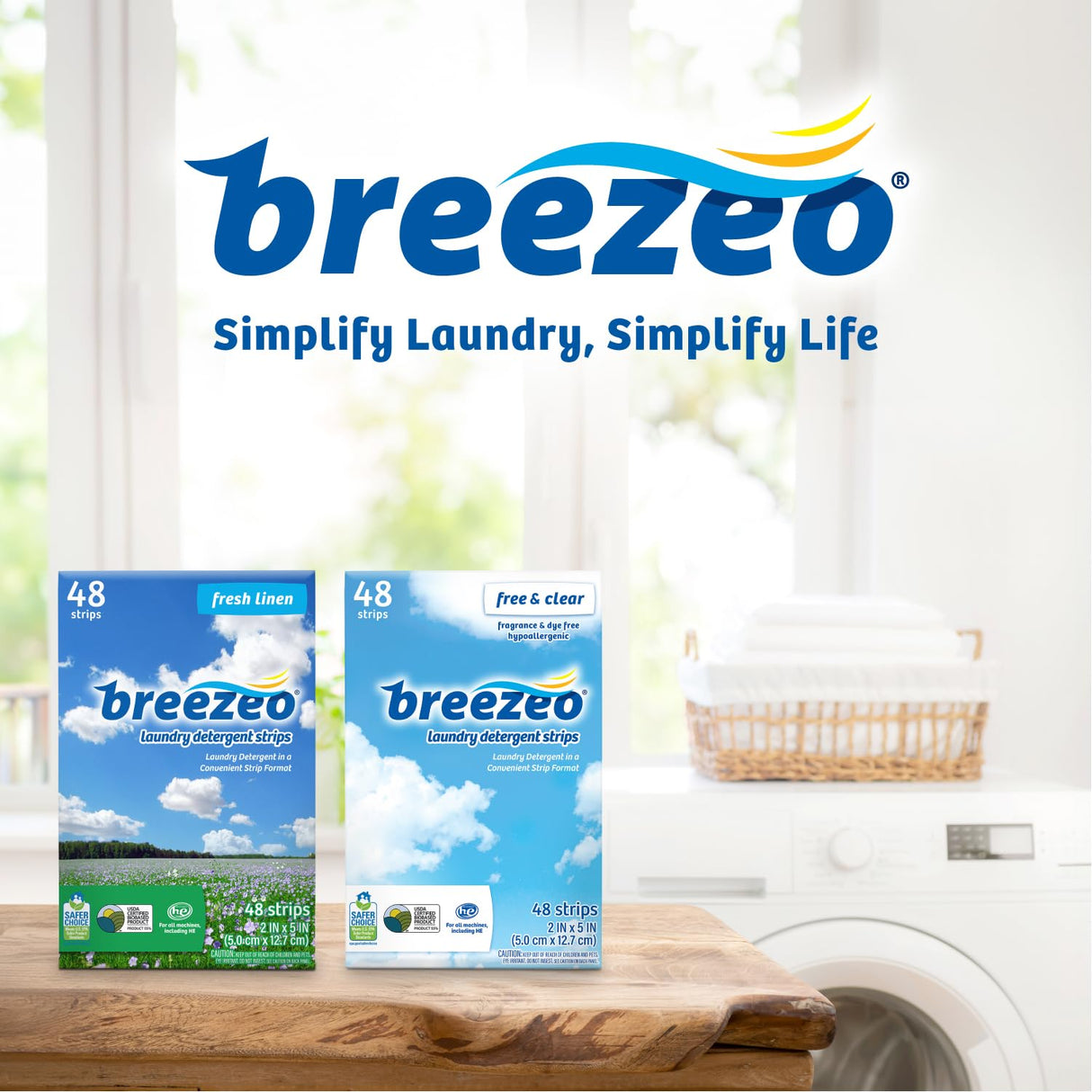 Breezeo Laundry Detergent Strips (48 strips) – Free & Clear - More Convenient than Pods, Pacs, Liquids or Powders – Great for Home, Dorm, Travel, Camping & Hand-Washing