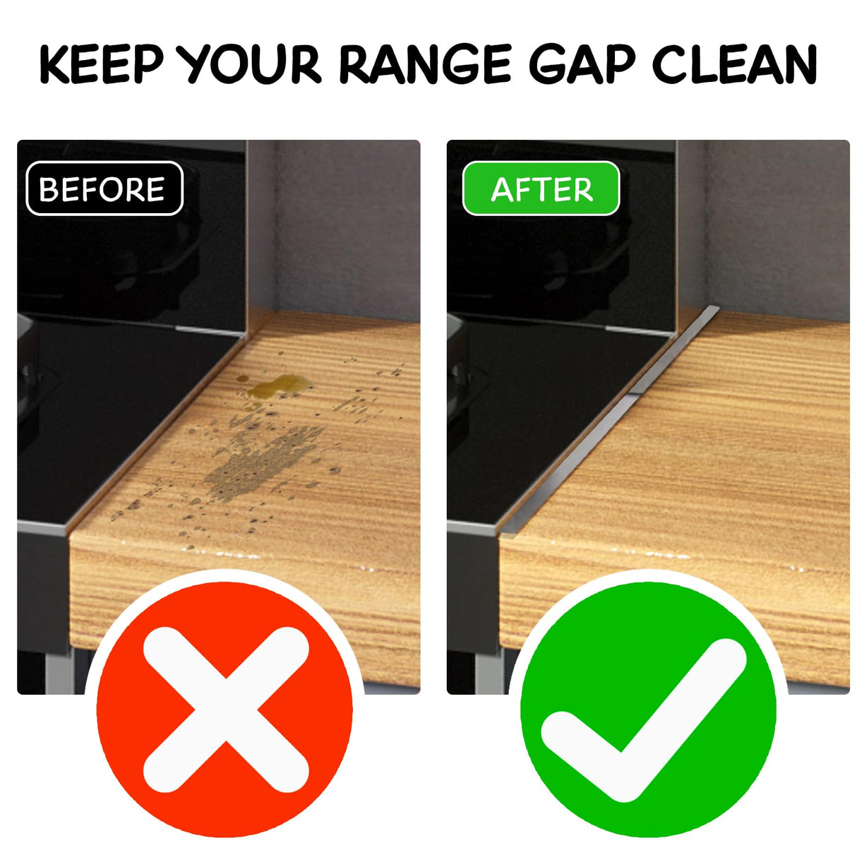 Xaogogo Stainless Steel Stove Gap Covers (2PCS), Stove Gap Filler, Stove Guard for Kitchen Oven Counter Side Gap, Range Trim Kit, Easy Clean and Heat Resistant, Adjustable Length 13.8" to 27.5"