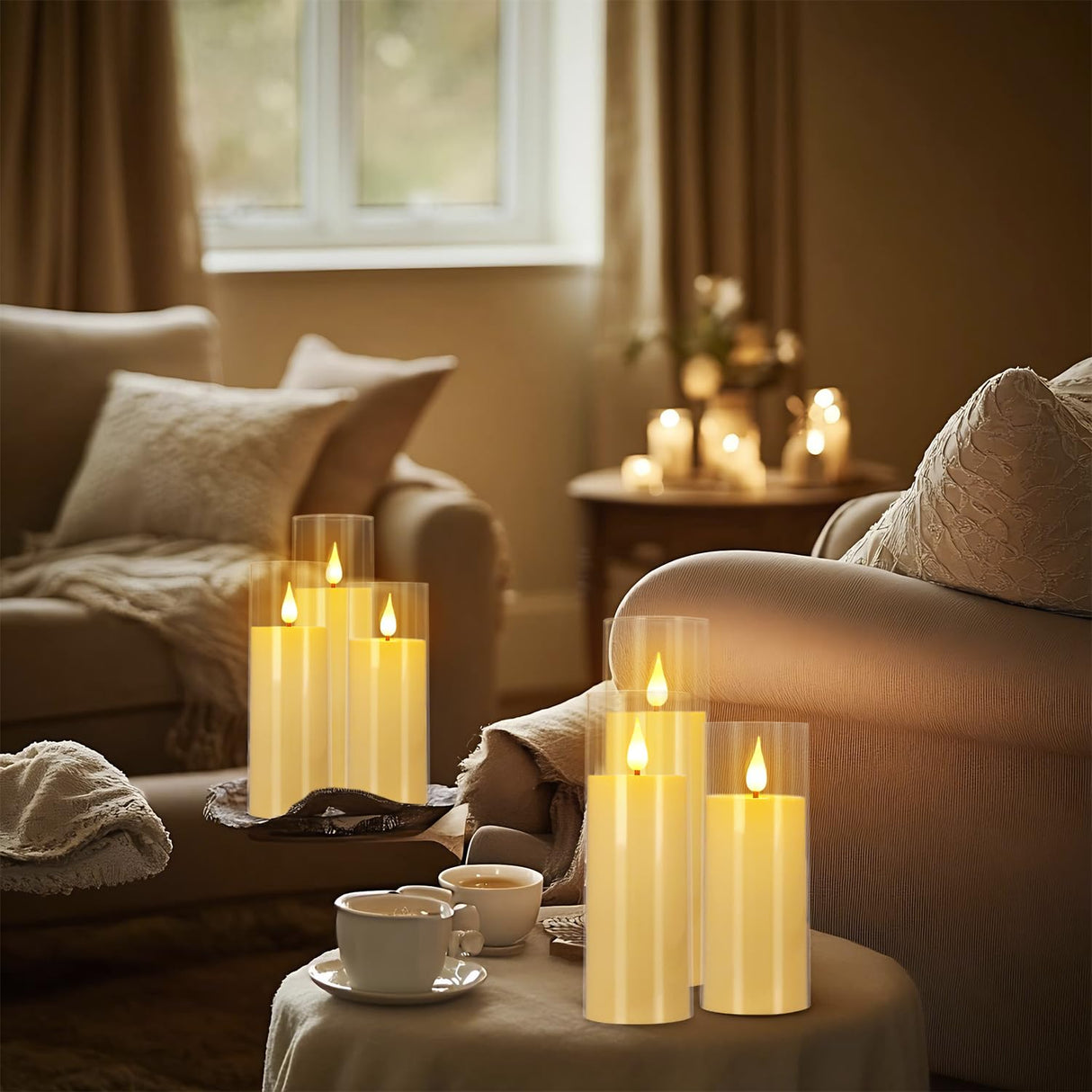 YOROXRG Flickering Flameless Candles Battery Operated with Remote,Led Pillar Candles with Realistic Moving Wick Candles for Halloween,Christmas,Home Decor Pack of 24 (D2.2 xH 5" 6" 7")(Ivory)