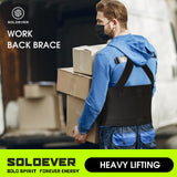 SOLOEVER Work Back Brace for Men & Women, Adjustable Lower Back Support Belt with Suspenders for Back Pain Relief, Moving Construction Warehouse Heavy Lifting Safety & Protection (Black, Medium)