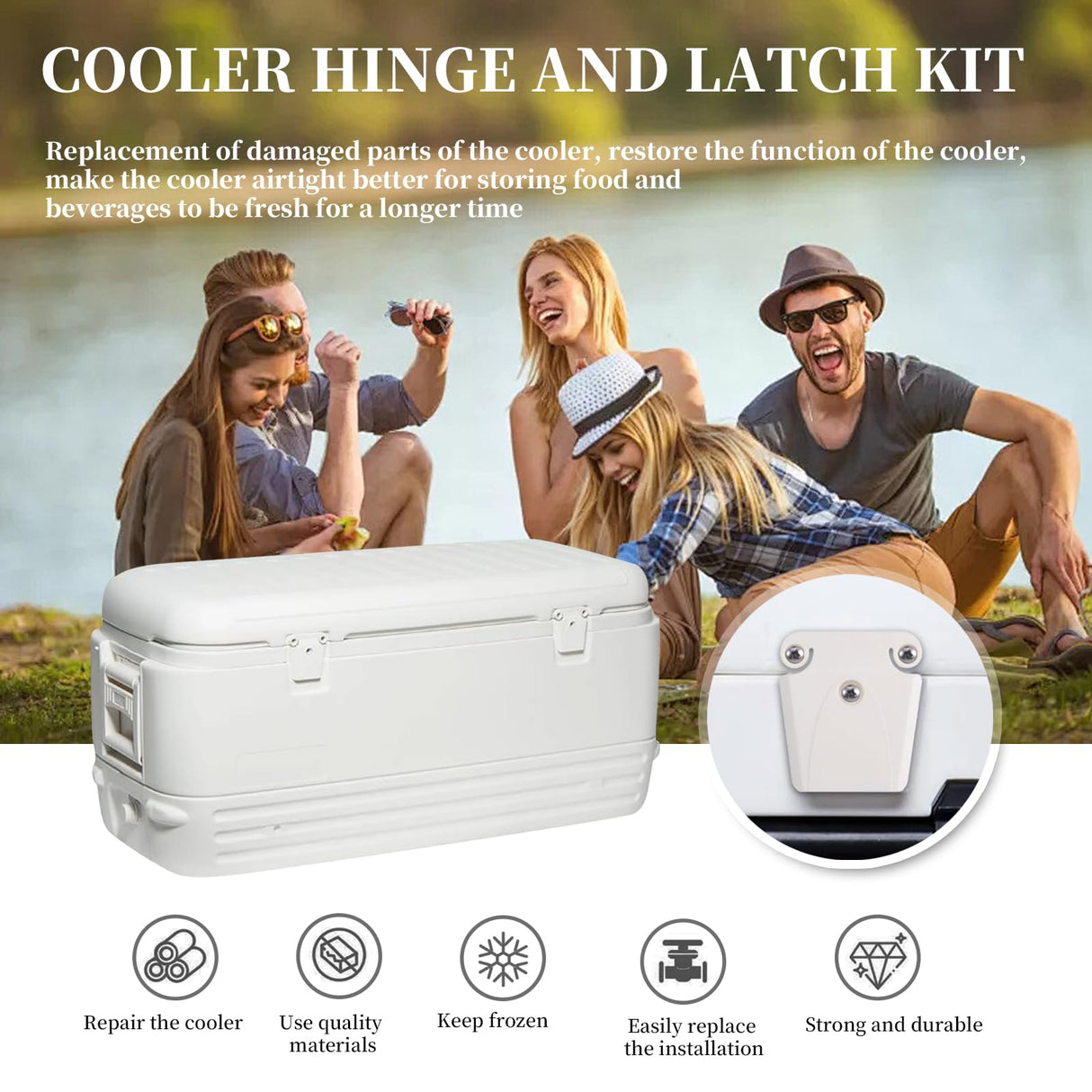 MUUPEG Cooler Hinges Replacement Kit Compatible with Igloo, 4 Cooler Hinge and 2 Latch and 22 Screws, Repair and Replace Cooler Parts with Box