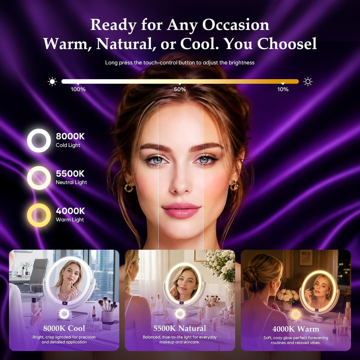 ELYYSORA 1X/30X Makeup Mirror with Lights, Rechargeable Magnifying Mirror