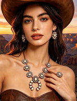 TOPACC 3 Pcs White Turquoise Jewelry for Women Western Necklace Cowgirl Earrings Boho Ring Indian Jewelry Set for Country Concert Outfit