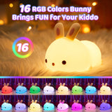 Kawaii Bunny Toys for Girls Gifts, 16-Color Silicone Night Light Cute Lamp