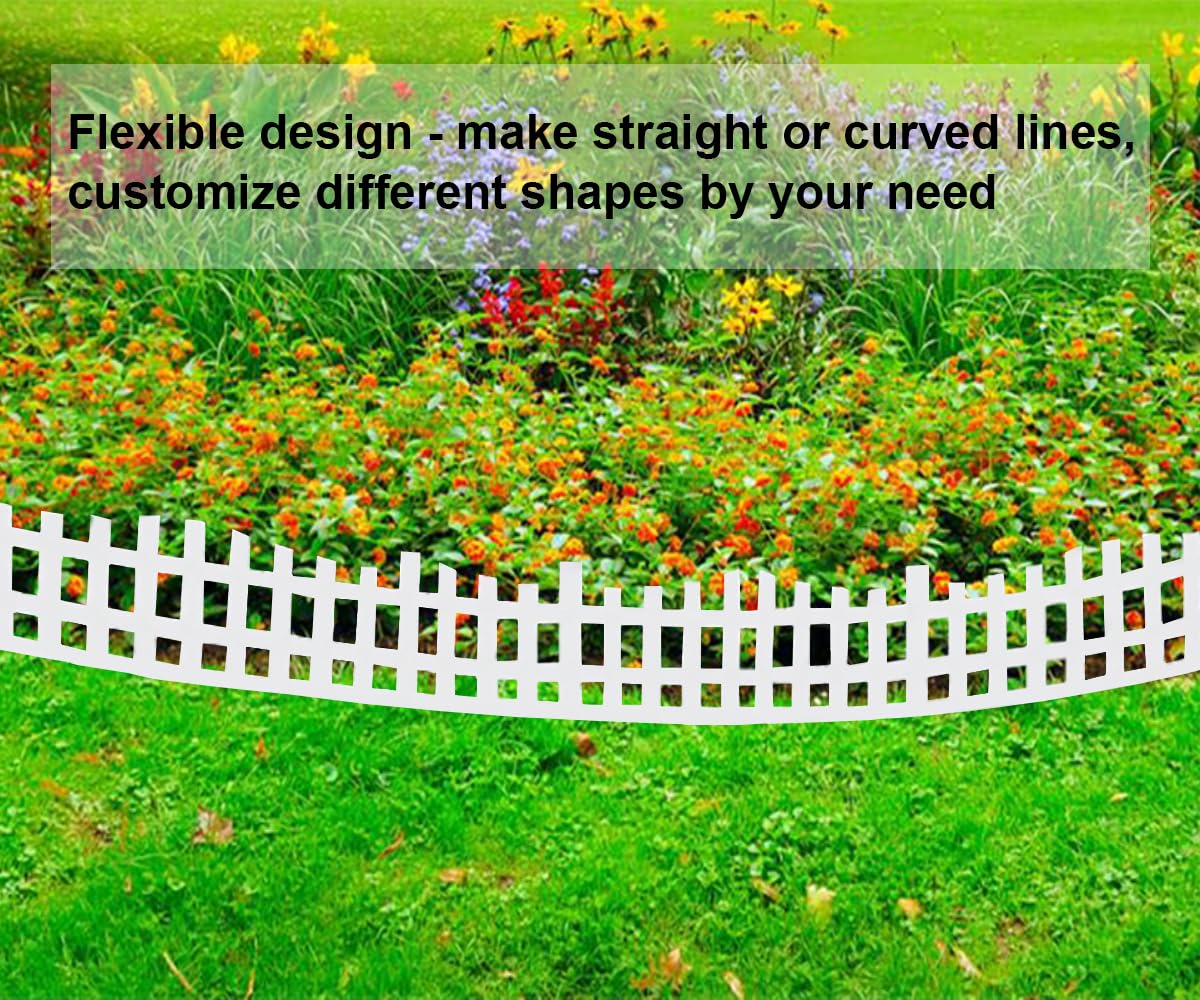 Garden Edging 33FT x 4.1~4.9IN Tall, Landscape Edging Borders with 60pcs Plastic Stakes,Arched Design White Flexible Lawn Edging Border, No Digging Edge Fence DIY for Tree Flowerbeds Grass Yard