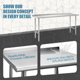 Hally Open Base Stainless Steel Table 24 x 72 Inches, NSF Commercial Heavy Duty Prep & Work Table with Backplash and Galvanized Legs for Restaurant, Home and Hotel
