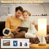 Dicoool Touch Bedside Table Lamp with USB - 3 Way Dimmable Wood Lamp for Bedroom Nightstand, Desk Lamp with Charging Station for Dorm, Living Room, Office, Kids Room, Small, 14in