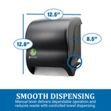 San Jamar Ecologic Element Recycled Plastic Lever Paper Towel Dispenser, Manual Towel Dispenser, Wall Mounted Dispenser with Zero Waste for Home and Business, 8 Inch Rolls, Black