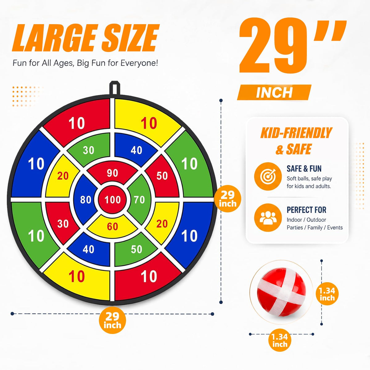 29" Large Dart Board for Kids, BooTaa Kids Dart Board with 12 Sticky Balls, Boys Toys, Indoor/Sport Outdoor Fun Party Play Game Toys, Birthday Gifts for 3 4 5 6 7 8 9 10 11 12 Year Old Boys Girls