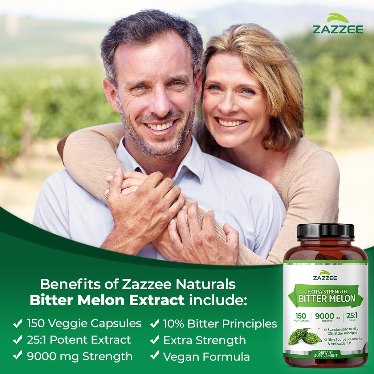 Zazzee Extra Strength Bitter Melon 25:1 Extract, 9000 mg Strength, 10% Bitter Principles, 150 Vegan Capsules, Standardized and Concentrated 25X Extract, 100% Vegetarian, All-Natural and Non-GMO