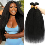Kinky Straight Hair 3 Bundles Yaki Straight Bundles Human Hair 18 20 22 inch 100% Unprocessed Brazilian Virgin Hair Weave Kinky Straight Bundles Sew in Kinkystraight Human Hair Bundles