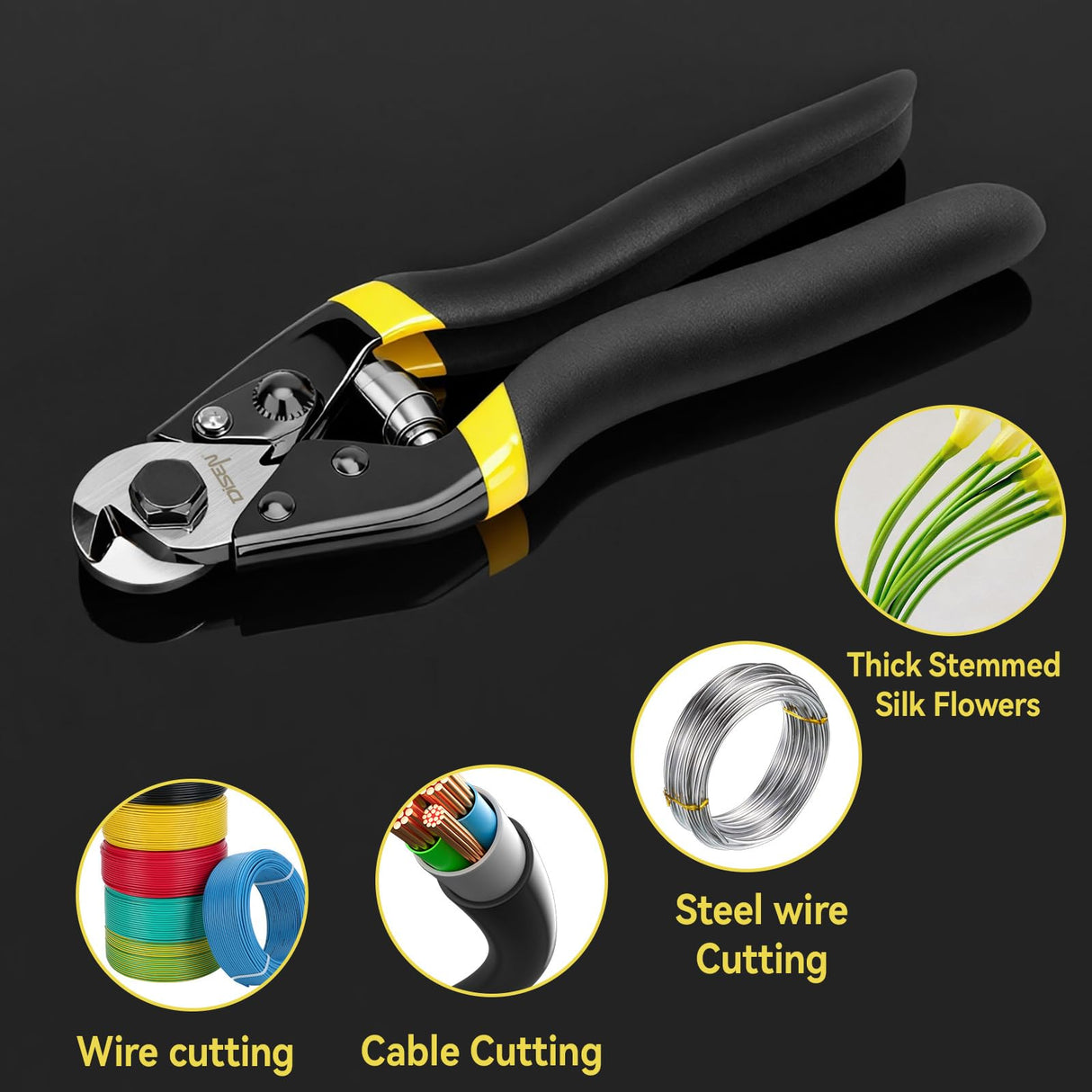 DISEN Wire Cutters Heavy Duty Cutting Up to 3/16", Metal Cable Cutters for Fence Thick Wire, Safety Lock, Spring Loaded, Non-slip Matte Handle, Chrome Vanadium Steel Jaw