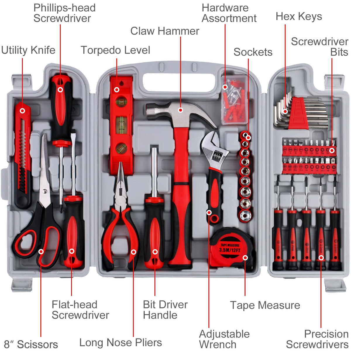 WINNER 156-Piece Delicate All-Purpose Home Tool Kit in Foldable Toolbox, Unisex | Complete and Essential Hand Tools Set for General House Repairs, Garage, Apartment, Office, Dorm, Perfect Holiday Gift