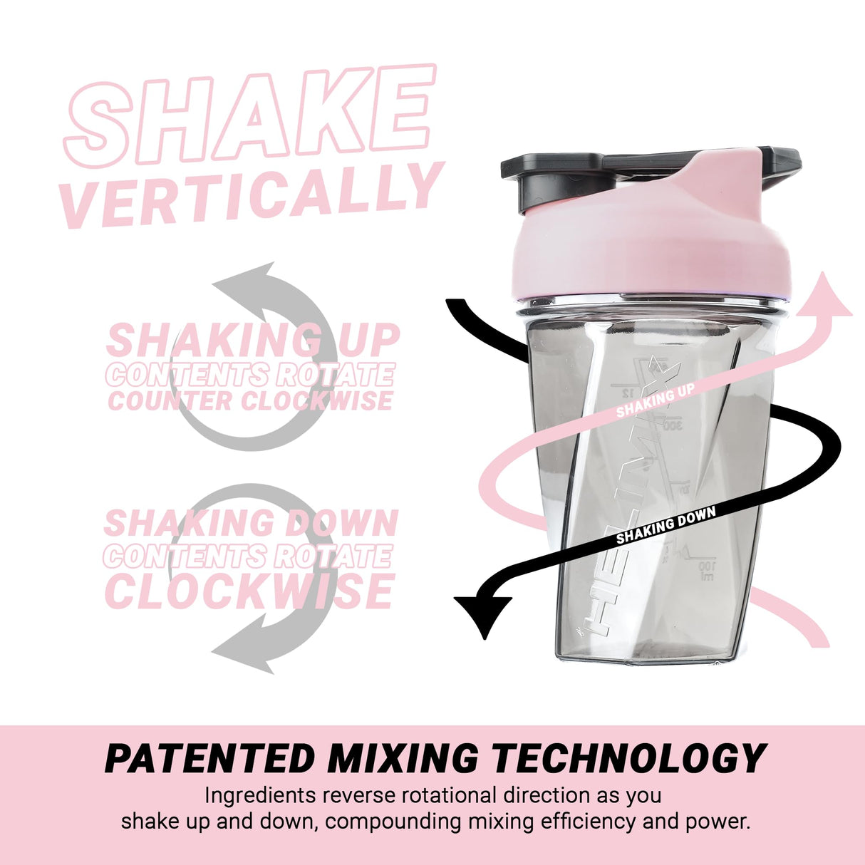 HELIMIX 1.5 Vortex Blender Shaker Bottle Holds Upto 20oz | No Blending Ball or Whisk | USA Made | Portable Pre Workout Whey Protein Drink Shaker Cup | Mixes Cocktails Smoothies Shakes | Top Rack Safe