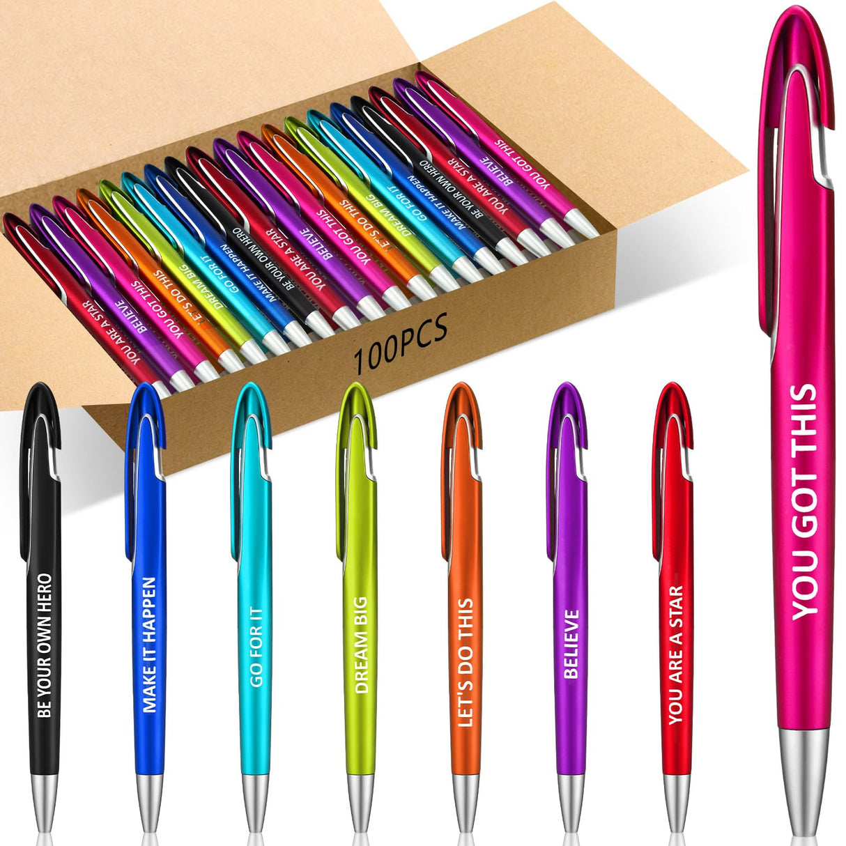 Lincia 100 Pcs Positive Theme Ballpoint Pens Bulk Retractable Medium Point Pens with Black Ink Inspiration Thank You Gifts for Teacher, Back to School, Christmas