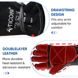 TICONN 16 Inch Welding Gloves, 1000°F Heat-Resistant Fireproof Leather Gloves for Welders, Stick, Forge, Mig, Tig, BBQ, Baking, Oven (Black/Red, L)