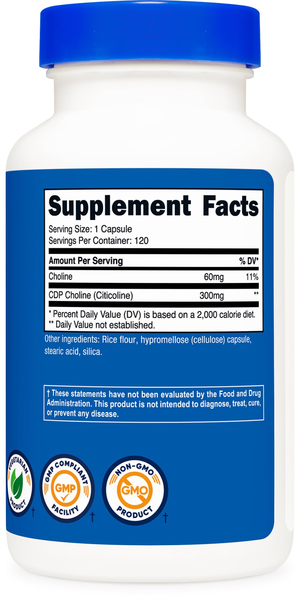 Nutricost CDP Choline (Citicoline) 300mg, 120 Vegetarian Capsules - Non-GMO, Vegetarian Friendly, Gluten Free