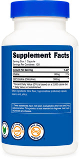 Nutricost CDP Choline (Citicoline) 300mg, 120 Vegetarian Capsules - Non-GMO, Vegetarian Friendly, Gluten Free