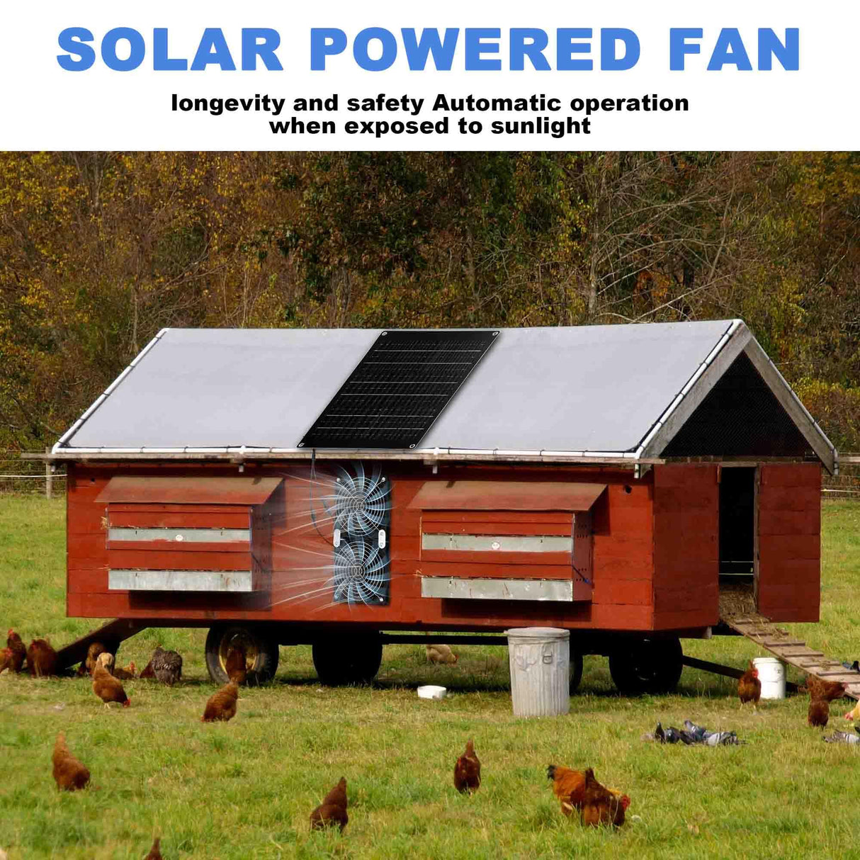 Solar Fan 30W Solar Powered Fan | Panel with 2 IPX7 Weatherproof Fans 5In Fans, Suitable for air Ventilation & Circulation in Outside Chicken Coops, Greenhouses, Sheds, Pet Houses