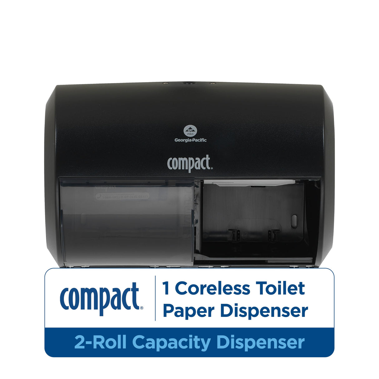 Georgia-Pacific Compact 2-Roll Side-by-Side Coreless High-Capacity Toilet Paper Dispenser by GP PRO (Georgia-Pacific); Black; 56784A; 1 Dispenser
