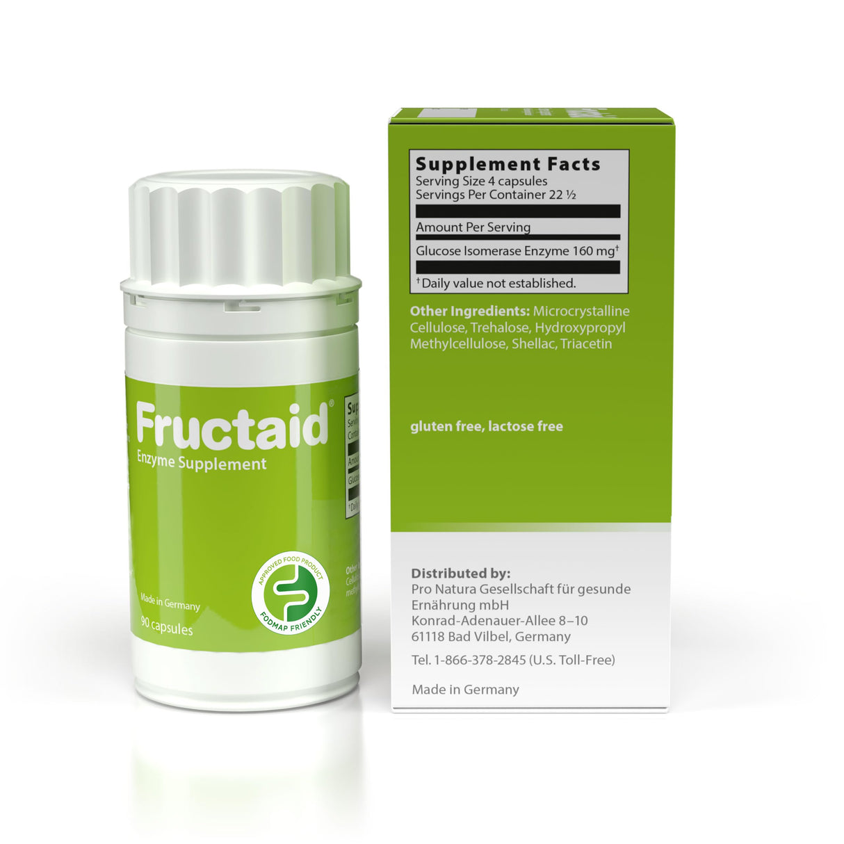 Fructaid Enzyme Supplement – 90 Capsules, so That You can Enjoy Fruits, Fruit Juices, Soft Drinks, and Sweets Again, Dietary Supplement, Gluten-Free, Lactose-Free