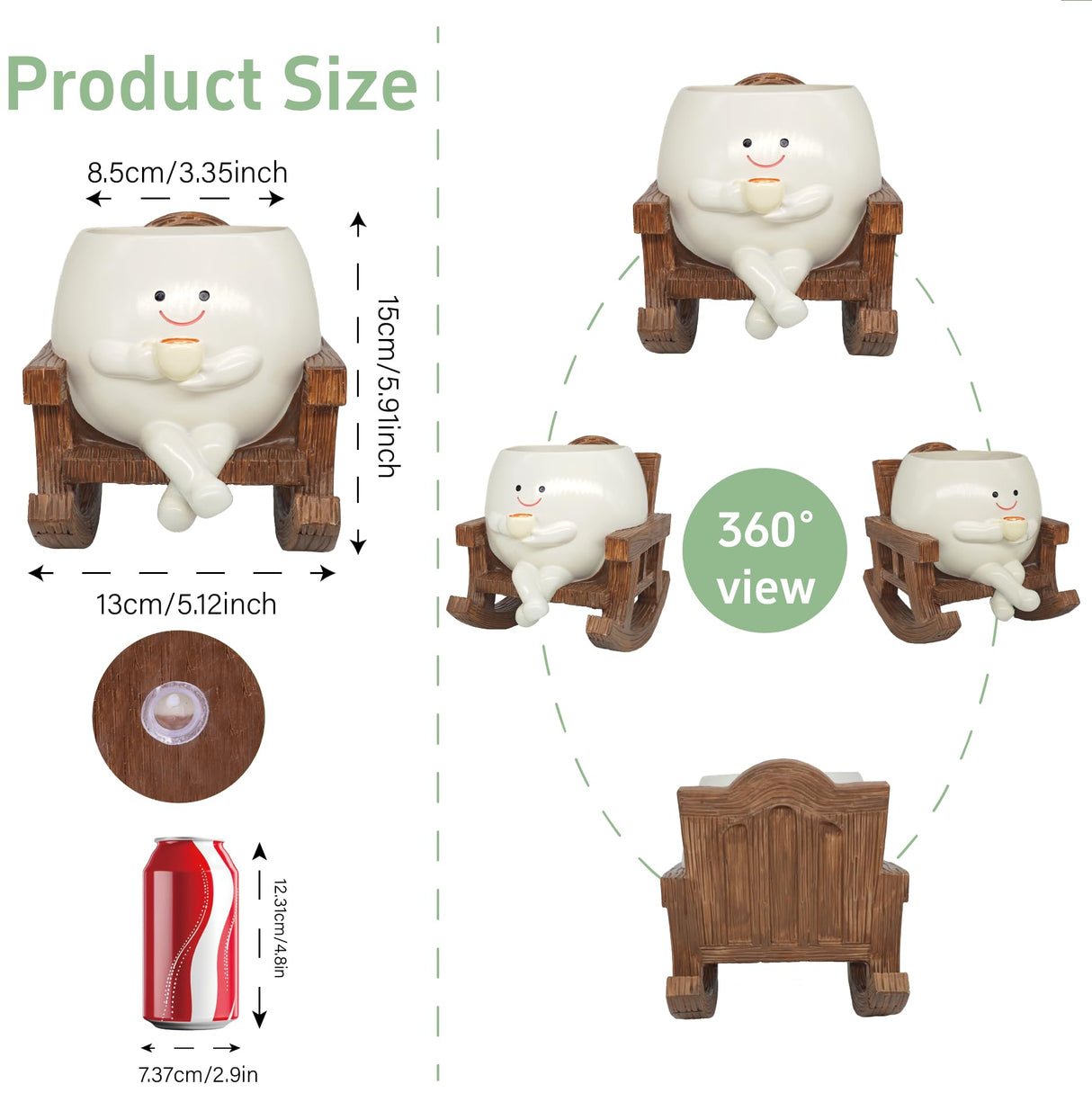 Smiley Face Planter Pot, Cute Coffee Plant Pots for Indoor Outdoor,Unique Rocking Chair Plant Pot for Succulents Plants Live with Drainage Hole,Gift IdeaI for Mother and Appreciation Christmas (Large)