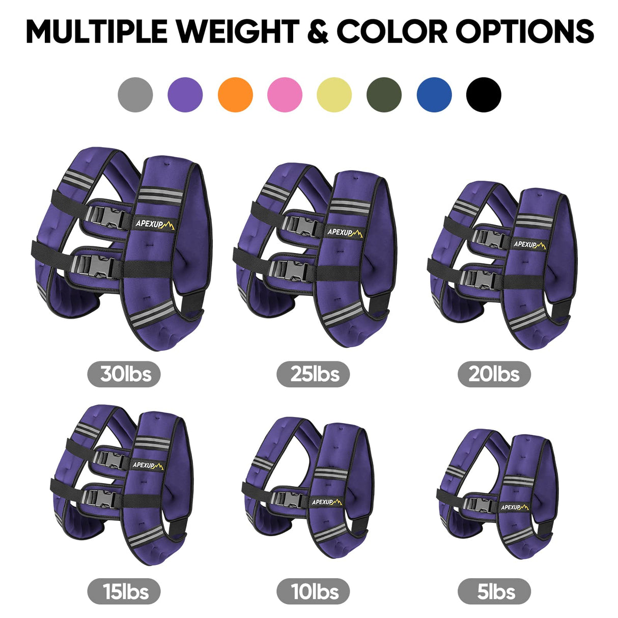 APEXUP Weighted Vest with 5lbs/10lbs/15lbs/20lbs/25lbs/30lbs Weights and Reflective Stripe, Weight Vest Men Women for Workout, Strength Training, Running (Purple, 15lbs)