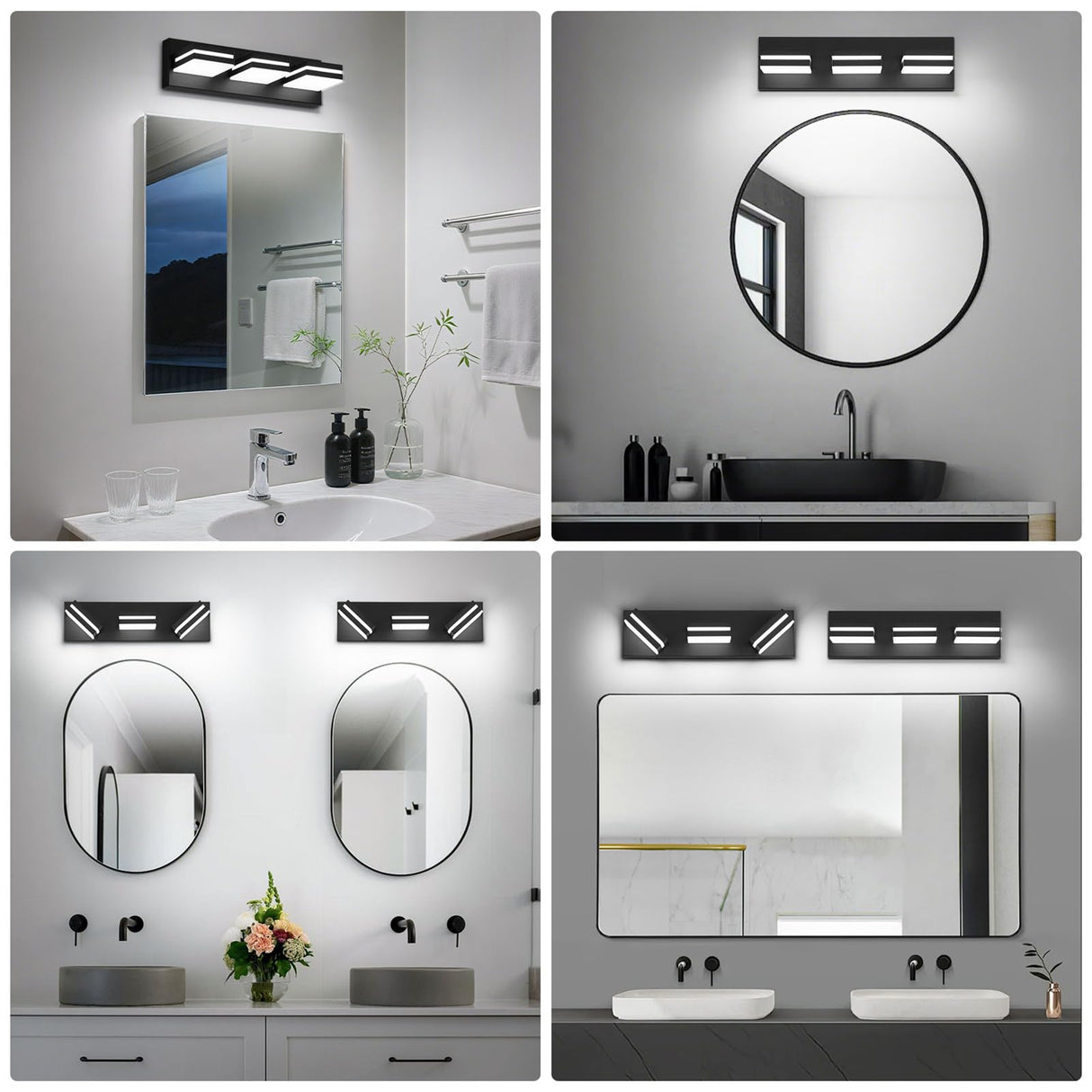 JZEKVN Modern LED Small Bathroom Lights Fixtures 3-Light,Metal Black Acrylic Wall Lighting,Vanity Lights for Bathroom Over Mirror 6000K 16in