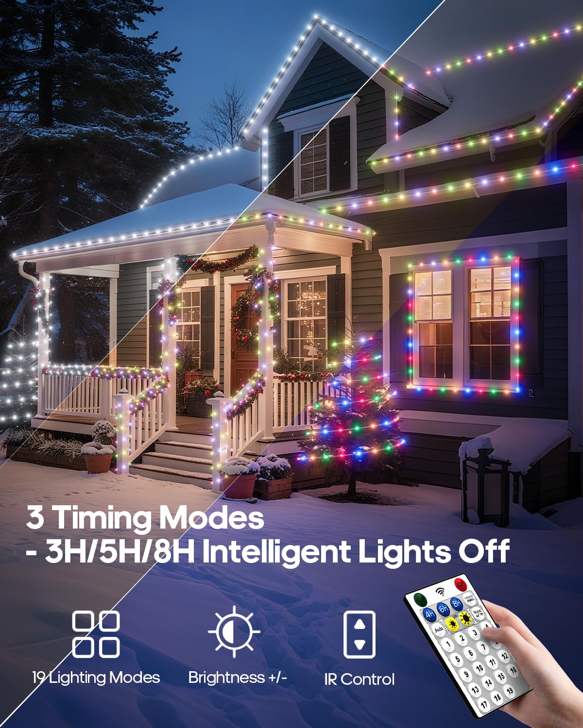 ICRGB Solar Lights Outdoor, 66FT 200LED 1800mah Solar Rope Lights with ...