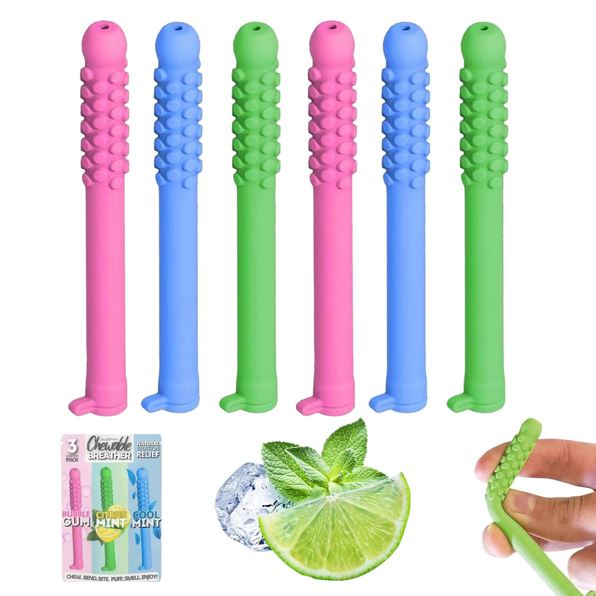 Chewable Breather Quit, Stop Smoking Aids Work Chewable Breath Sticks, Breather Sticks with Essential Oil for Aromatherapy On The Go, Fresh Breath (6)