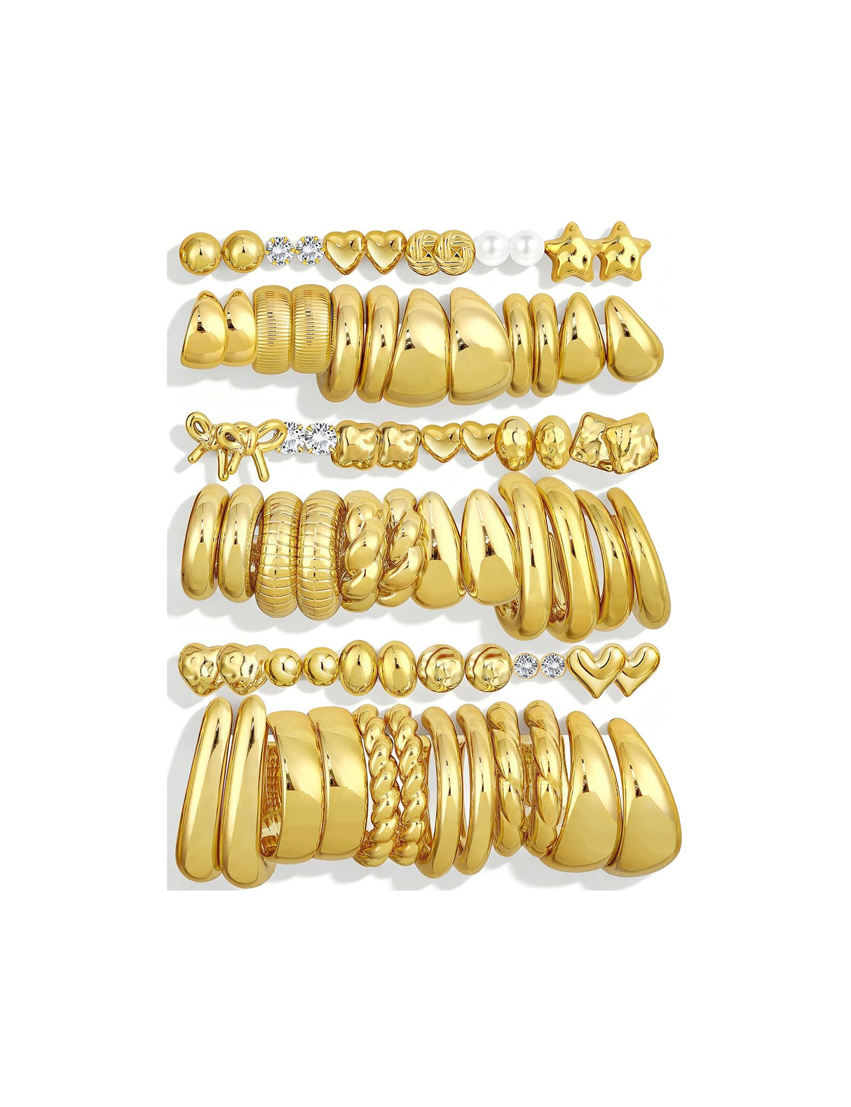 36 Pairs Chunky Gold Hoop Earrings Set for Women, Gold Plated