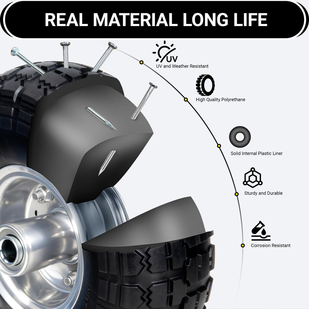 4.10/3.50-4 Flat Free Tire Wheels 10 Inch, (2 PICK) Solid Rubber Puncture Proof Airless Wheels with 5/8" Bearings 2.2" Offset Hub for Hand Truck, Dolly Gorilla Cart, Wheelbarrow, Outdoor Utility Cart