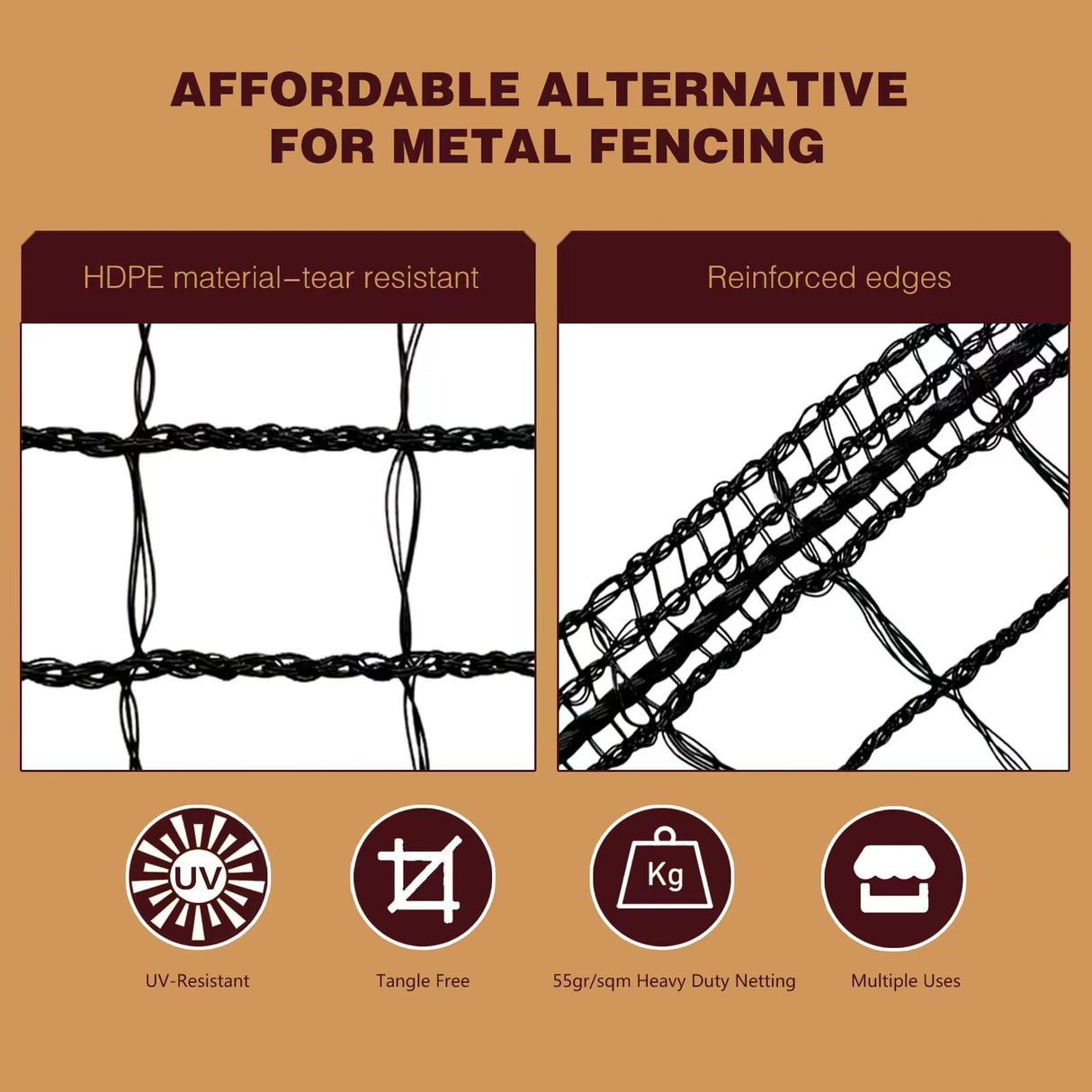 ORIVOGAS Deer Fence Netting,Plastic Mesh Fence 6.5x50ft,Reinforced Edges 55gsm Heavy Duty Animal Barrier,Ideal for Garden Netting,Against Bird,Temporary Fence,Fruit Plant Protection,Black