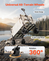 VEVOR 3-in-1 550lbs/220L Large Collapsible Folding Wagon, Convert to Bench, Foldable Beach Wagon with Wheels for Sand, Outdoor Utility Wagon for Groceries, Camping, Sports, Shopping
