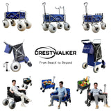 CRESTWALKER 13'' Balloon Wheel Beach Cart, Upright Stroller Wheeler with Big Wheels for Sand, Holds 4 Folding Chairs, Pump Included