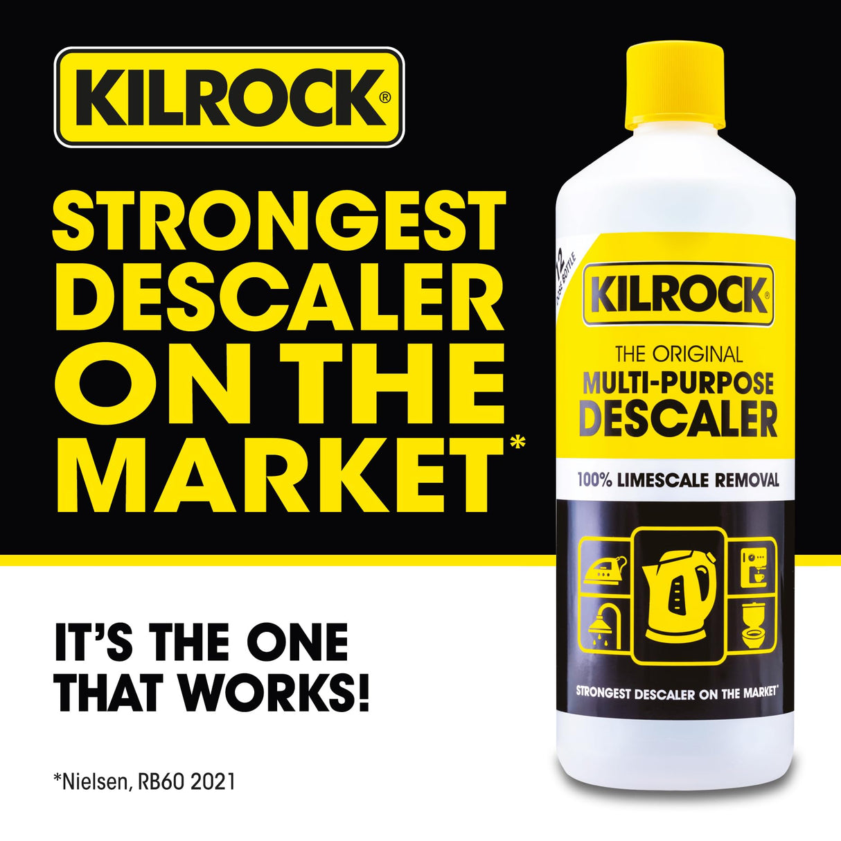 Kilrock Mega-K Multi-Purpose Descaler 1 Litre (12 Doses) - Limescale Descaling for Kettles, Shower Heads & Coffee Machines - Biodegradable and Phosphate Free