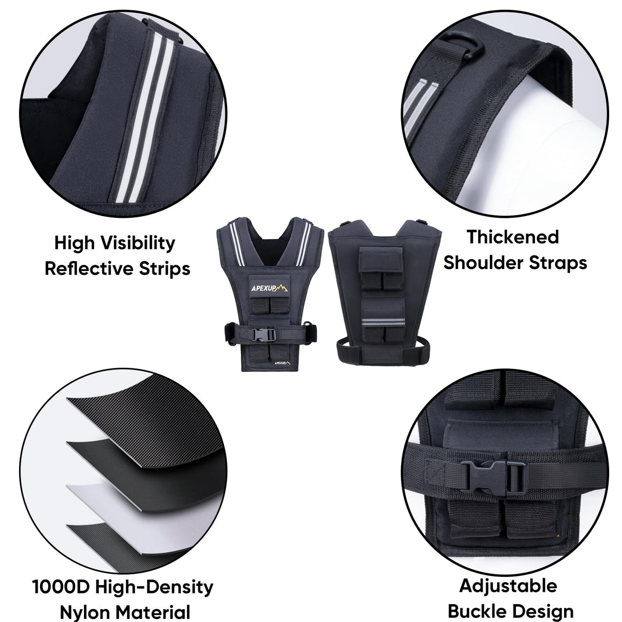 APEXUP Adjustable Weighted Vest Men 20lbs/30lbs/40lbs Weights with Reflective Stripe, Weight Vest Woman Workout Vest for Strength Training Running Walking (20 lbs)