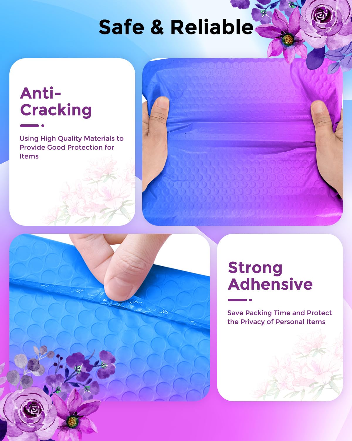 Metronic Bubble Mailers 6x10 Inch 100 Pack BluePurple Usable Size 6x9" Pretty Bubble Mailer Waterproof Padded Envelopes for Christmas Gift Packaging, Mailing, Shipping, Small Items Bulk