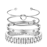 Gold Bracelets for Women Stackable Gold Bangles for Women Tennis Bracelets Bangle Cubic Zirconia 18K Gold Plated Jewelry for Gifts to Lover Girlfriend Wife Mom Sister Mother's Day Gifts Valentine Wedding Birthday (4pcs-Silver-A)