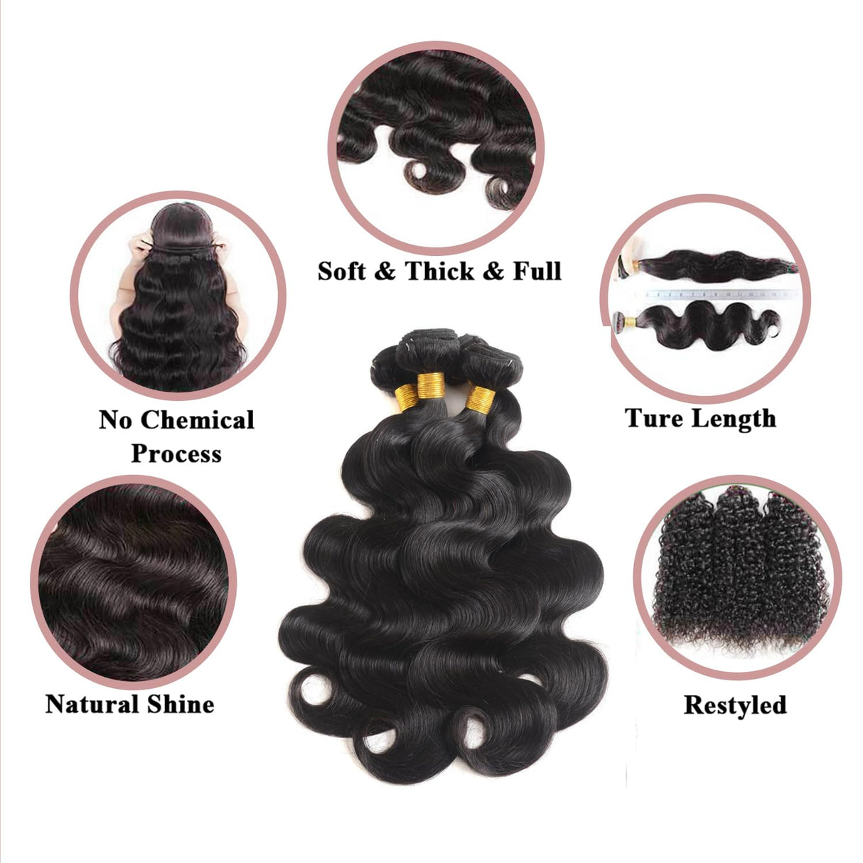 Katspon 12A Human Hair Bundles 16 18 20 22 Inch Body Wave 100% Unprocessed Brazilian Virgin Hair 4 Bundles Deals Human Hair Extensions Quick Weave Human Hair Natural Black
