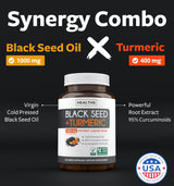 Cold-Pressed Black Seed Oil Capsules - Vegan Non-GMO Nigella Sativa Black Seed Oil Supplement with Turmeric Extract for Comfort Mobility & Immune Support - Curcuminoid & Thymoquinone-Rich (1 Month)