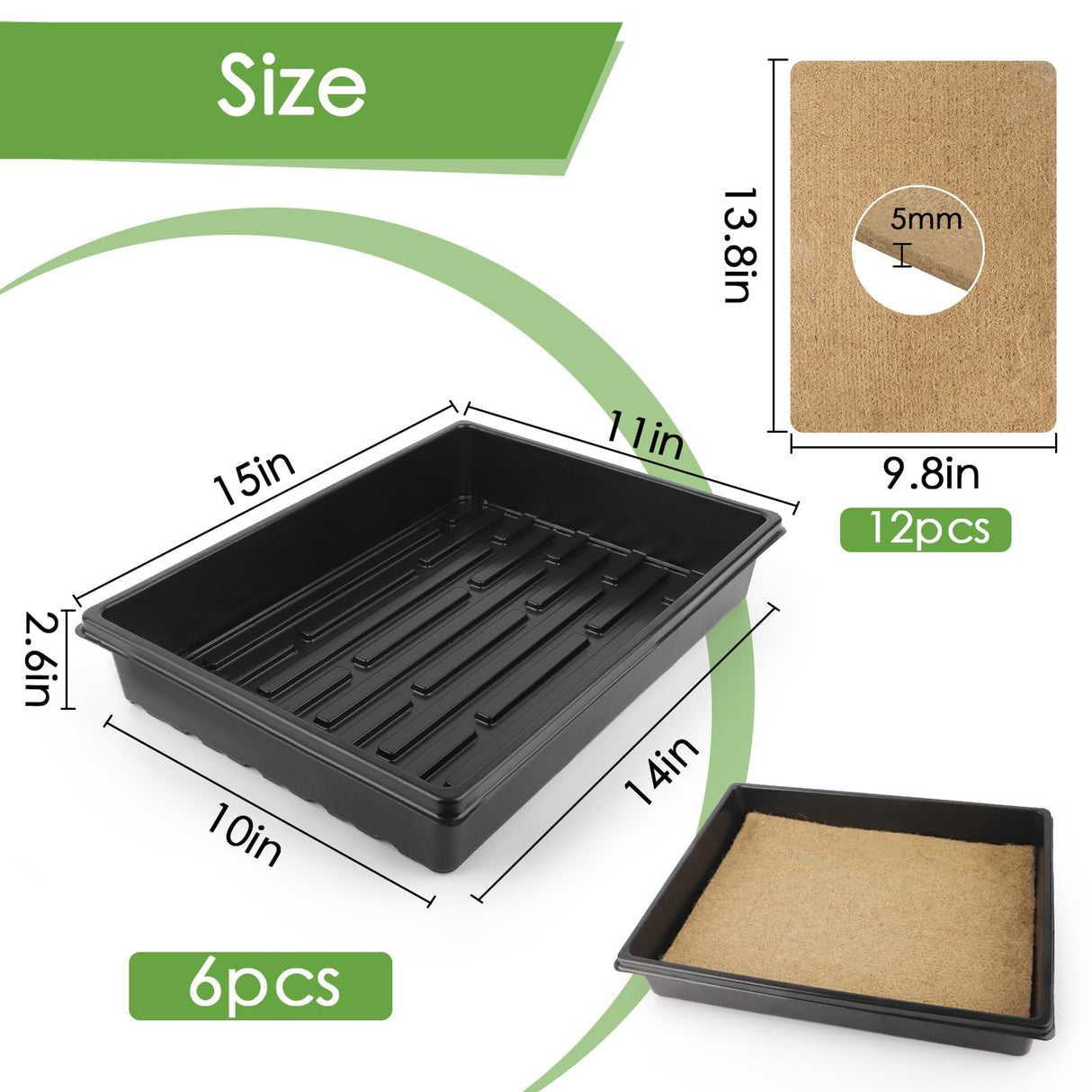 RMBHM Microgreens Growing Trays Kit – 6 Pack Micro Green Grow Trays with 12 Hemp Fiber Grow Mats, 15 x 11 x 2.5 Inch Seed Starter Trays for Growing Microgreens, Indoor Gardening