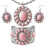Shop LC Howlite Western Jewelry Set for Women | Turquoise Inspired Cowgirl Boho Necklace Earrings Bracelet | Chunky Statement Southwestern Jewelry - Sunset Rose