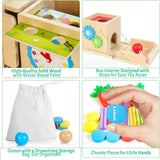 Kizfarm Wooden Montessori Baby Toys, 8-in-1 Wooden Play Kit Includes Object Permanent Box, Coin Box, Carrot Harvest, Shape Sorting & Stacking - Christmas Birthday Gift for Boys Girls Toddlers