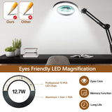 VUEJIC 10X Magnifying Glass with Light and Clamp, Magnifier with Light Hands Free3 Color Modes Stepless Dimmable, 72 LEDs Real Glass Lens Magnifying Lamp for Close Work, Repair, Reading, Craft