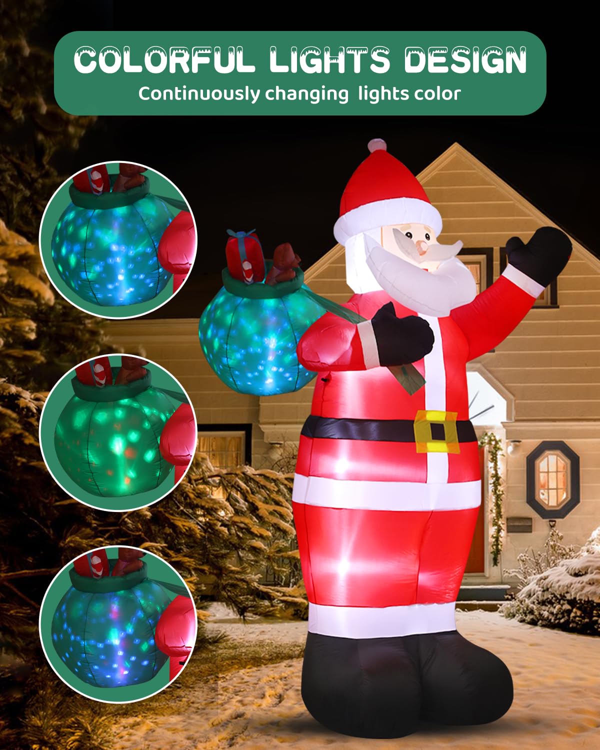 12FT Giant Christmas Inflatables Outdoor Decorations - LED Lighted Blow Up Santa Claus with Gift for Yard, Garden & Lawn - Inflatable Santa with Rotating Lights for Holiday Xmas Party Decor