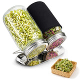 XUNWKONGG Sprouting Jar Kit, 2 Pack Sprouting Kit with Stainless Steel Screen Sprouting Lids, Glass Mason Jars & Light-Blocking Sleeves, Seed Sprouting Kit for Broccoli Sprouts, Bean Sprouts, Alfalfa