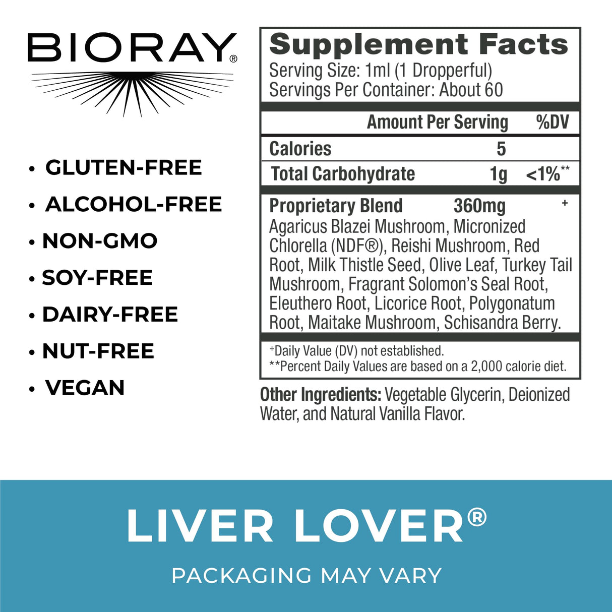 BIORAY Daily Liver Lover - 2 fl oz - Supports The Liver & Adrenals - Non-GMO, Vegan, Gluten Free