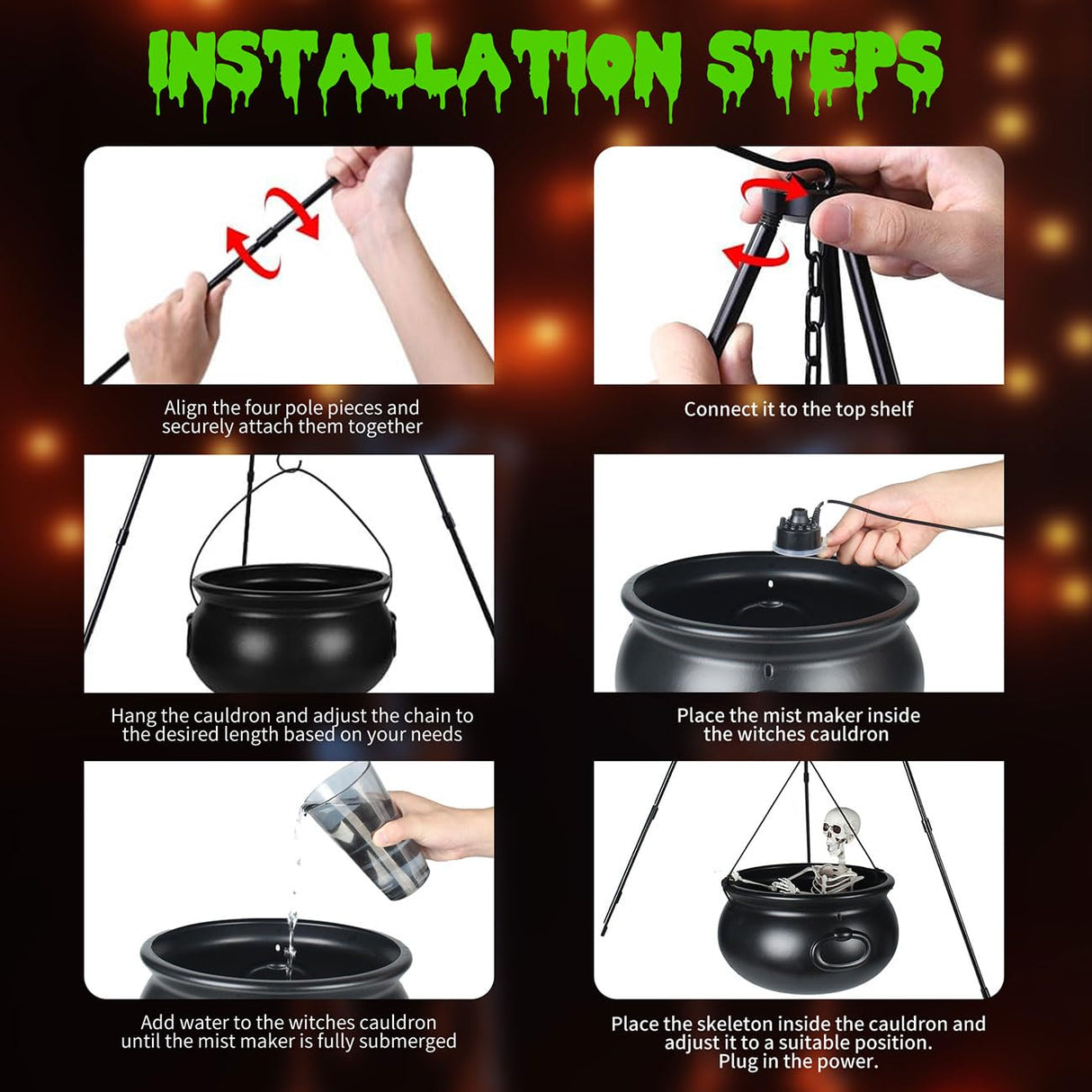 MEADIN Halloween Decorations Outdoor - Large Witches Cauldron on Tripod with Cauldron Diffuserr and Big Skeleton - Black Plastic Cauldron Halloween Decor for Outside Yard Lawn Home Porch Door